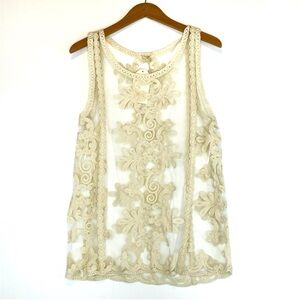 Mystree Cream Floral Lace Tank Top